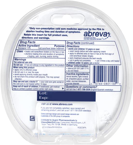 What's The Active Ingredient In Abreva Abreva Cold Sore/Fever Blister Treatment Cream | Hy-Vee Aisles Online