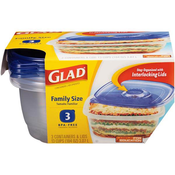 Glad 13Cup Family Size Containers & Lids 3Ct HyVee Aisles Online