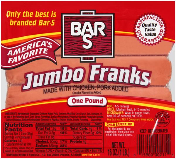 bar s hot dog nutrition facts