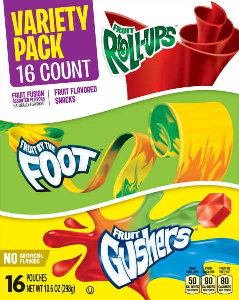 Fruit Roll-Ups Fruit by the Foot Gushers Snacks Variety Pack 16 Ct