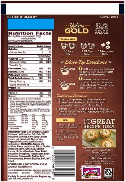 Betty Crocker Instant Mashed Potatoes Nutrition Facts