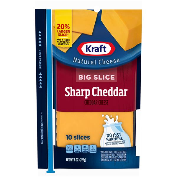 Kraft Natural Cheese Big Slice Sharp Cheddar Cheese Slices 10Ct Hy