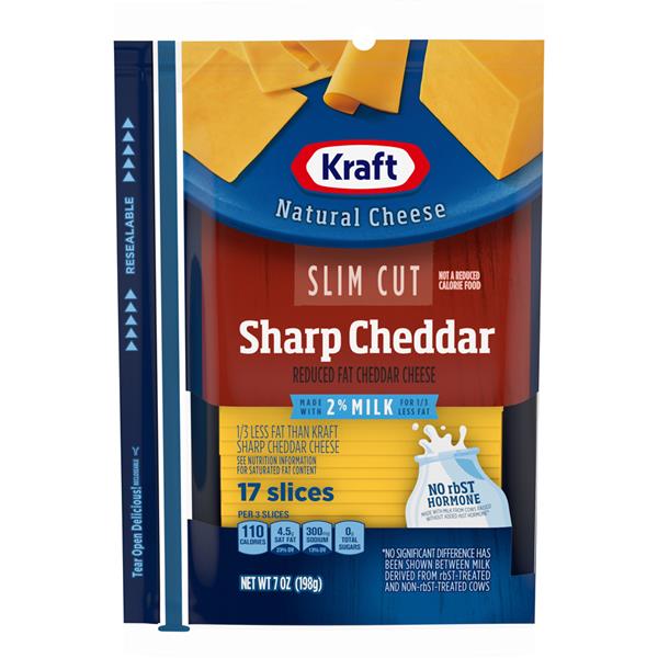 Kraft Natural Cheese Slim Cut Reduced Fat Sharp Cheddar Cheese Slices