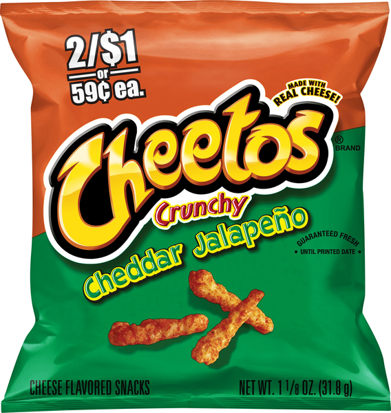 2 Cheetos Crunchy Cheddar Jalapeno Cheese Flavored Snacks, 8.5 oz