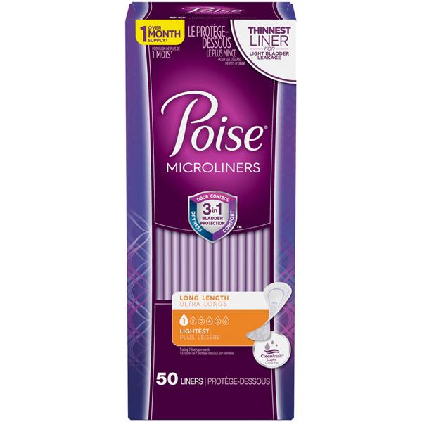 Poise Microliners, Incontinence Panty Liners, Lightest Absorbency, Long