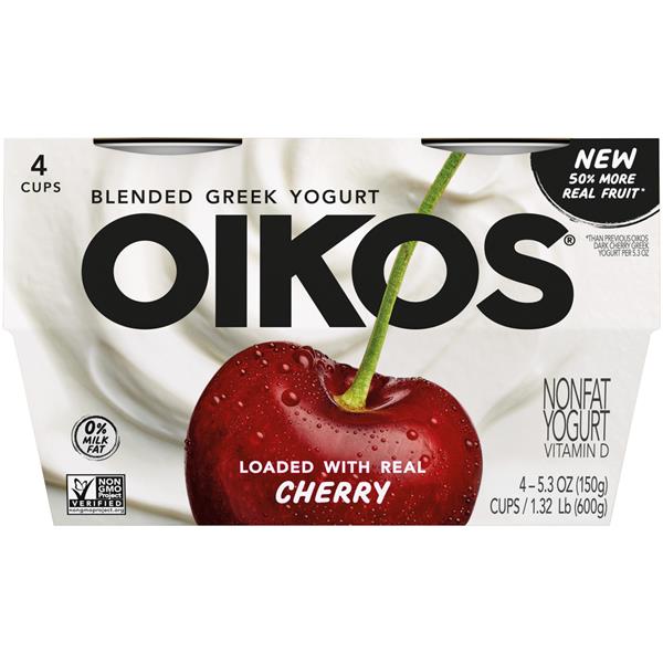 Oikos Cherry Blended Greek Nonfat Yogurt 4-5.3 Oz | Hy-Vee Aisles ...