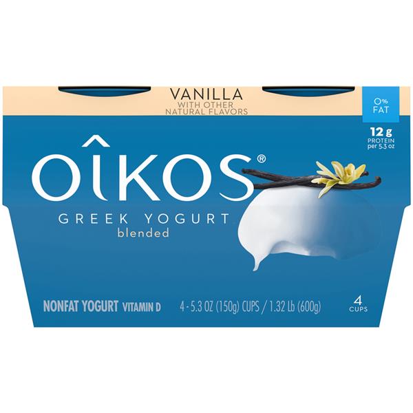 Dannon Oikos Vanilla Nonfat Greek Yogurt 4Pk Cups HyVee Aisles