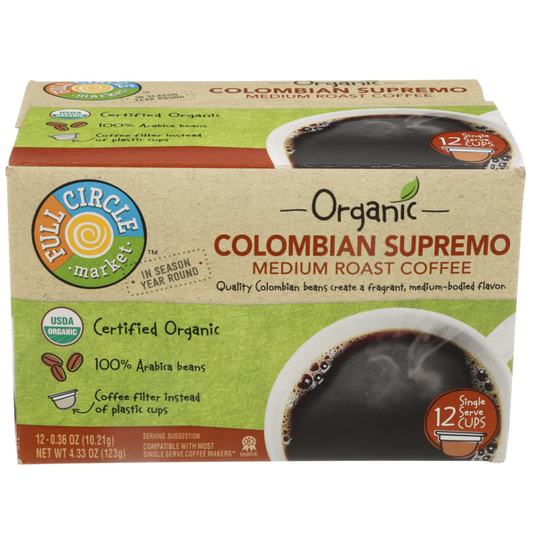 Full Circle Organic Colombian Supremo Medium Roast Coffee Single Serve Cup