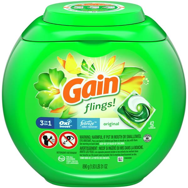 Gain Flings! Laundry Detergent Original Pacs 42Ct | Hy-Vee Aisles ...