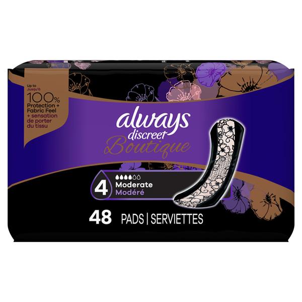 Always Discreet Boutique Pads, 4 Moderate Absorbency HyVee Aisles