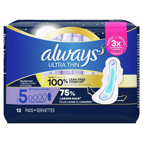Always Ultra Thin Size 5 Extra Heavy Overnight Pads With Wings ...