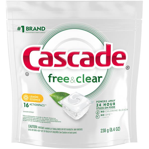 Cascade Pure Essentials Actionpacs Dishwashing Detergent Lemon Essence 16ct Hy Vee Aisles