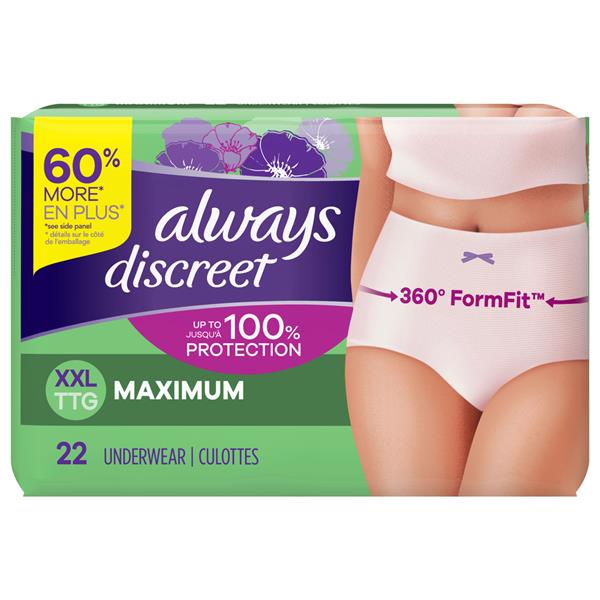 Always Discreet, Incontinence Underwear for Women, Maximum, XXL Hy