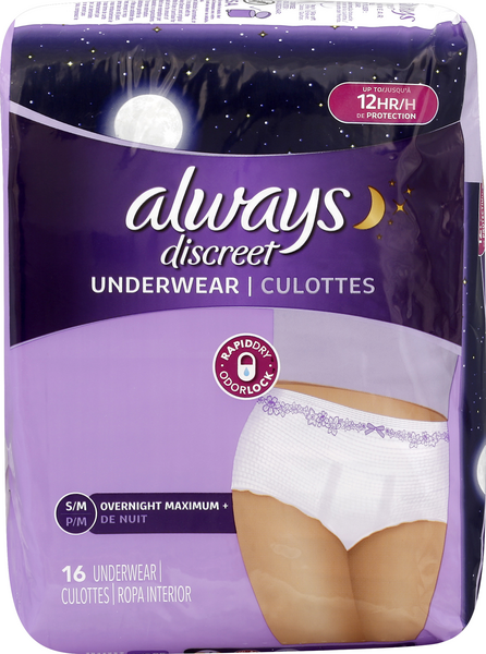 Always Discreet, Incontinence Underwear for Women, Overnight Maximum +,  Small/Medium
