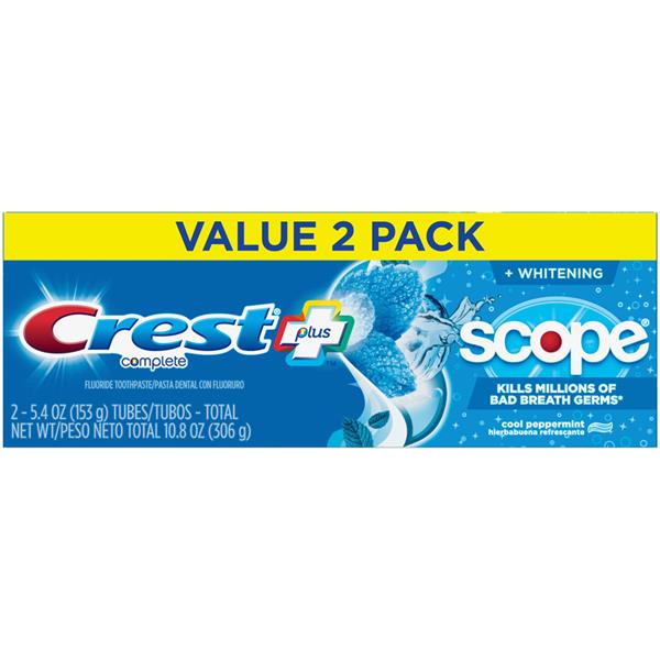 Crest Plus Scope Complete Whitening Toothpaste, Cool Peppermint Value ...