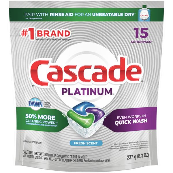 Cascade Platinum Dawn Fresh Scent ActionPacs Dishwasher Detergent Hy