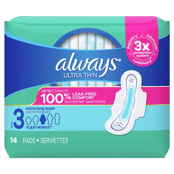 Always Ultra Thin, Size 3, Extra Long Super Pads With Wings, Unscented