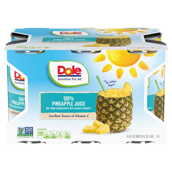Dole 100% Pineapple Juice 6Pk | Hy-Vee Aisles Online Grocery Shopping
