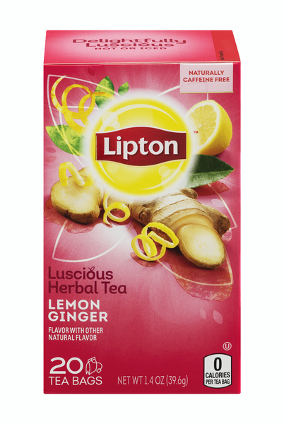 Lipton Luscious Herbal Tea, Lemon Ginger - 20Ct Bags | Hy-Vee