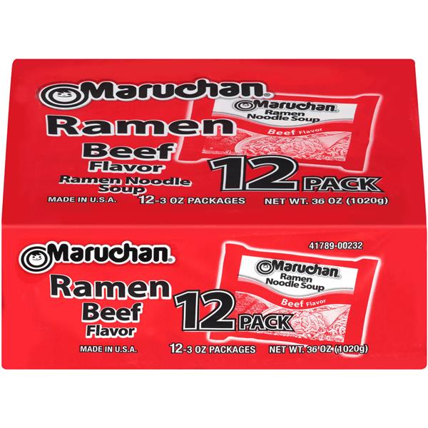 Maruchan Beef Flavor Ramen Noodle Soup 12 Count.