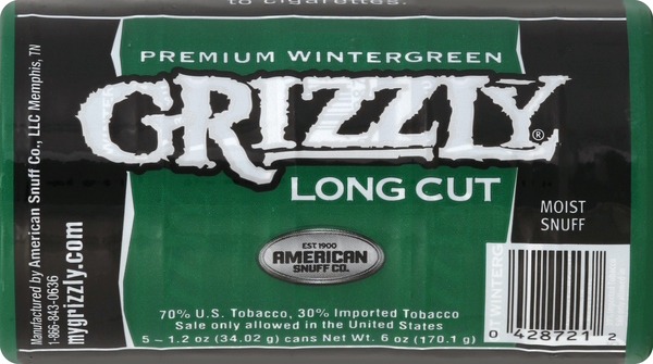 ingredients in chewing tobacco grizzly Grizzly Moist Snuff, Long Cut, Premium Wintergreen 5-1.2 oz