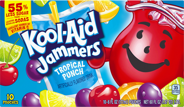 Kool-Aid Jammers Drink, Tropical Punch/Grape/Cherry, Variety Pack - 40 pack, 6 fl oz pouches