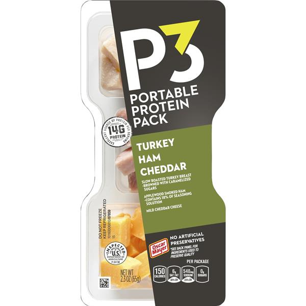 P3 Deli Snackers Turkey Breast, Ham, & Mild Cheddar Cheese Portable