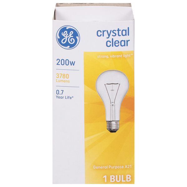 Ge Light Bulb, Crystal Clear, 200 Watts