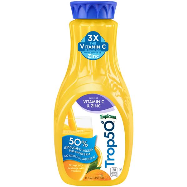 Tropicana Trop50 No Pulp Vitamin C & Zinc Orange Juice ...