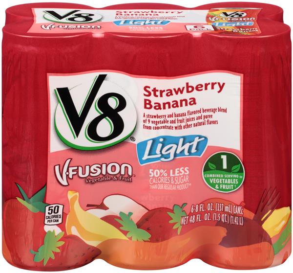 V8 VFusion Light Strawberry Banana Vegetable & Fruit Juice 6Pk Hy