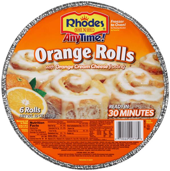Rhodes Anytime! Orange Rolls with Orange Cream Cheese Frosting 6Ct Hy