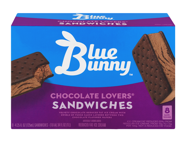Blue Bunny Chocolate Lovers Ice Cream Sandwiches 8-4.25 Fl Oz | Hy