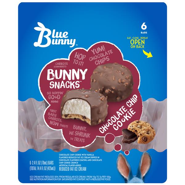 Blue Bunny Bunny Snacks Chocolate Chip Cookie Ice Cream Snack 6ct Hy Vee Aisles Online Grocery 