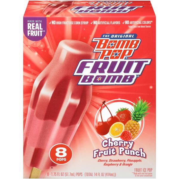 Bomb Pop Fruit Bomb Cherry Fruit Punch Fruit Ice Pop 8 1.75 Fl. Oz