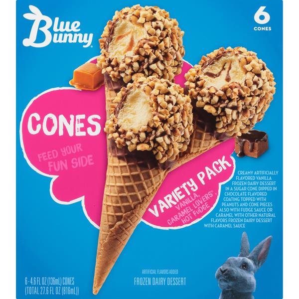 Blue Bunny Variety Pack Reduced Fat Ice Cream Cones 6Pk | Hy-Vee Aisles ...