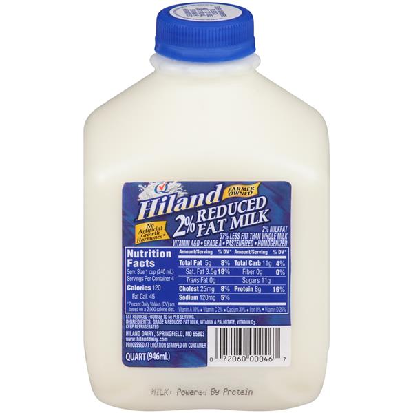 Hiland 2 Reduced Fat Milk 1 qt. Jug HyVee Aisles Online Grocery