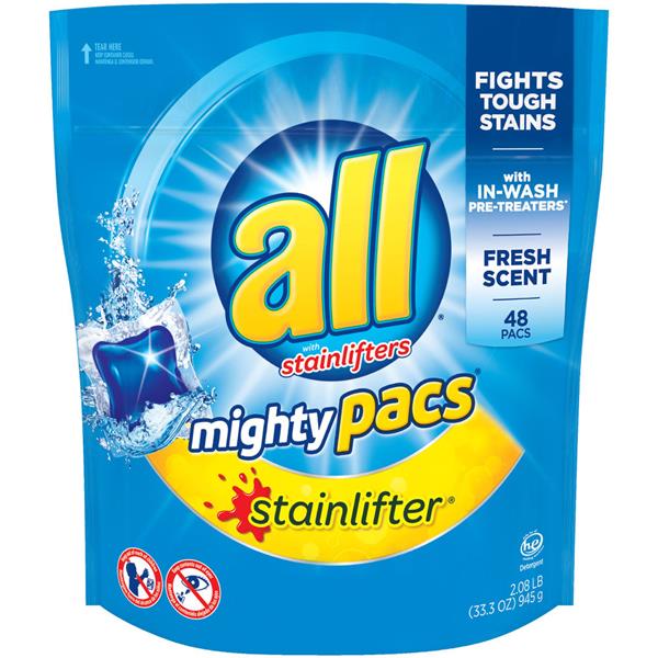 All Mighty Pacs Stainlifter Laundry Detergent 48 Loads 33.3 oz. Bag