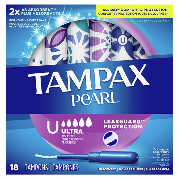 Tampax Pearl Tampons Ultra Absorbency with LeakGuard, Unscented Hy