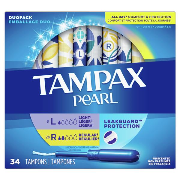 Tampax Pearl Tampons, Light/Regular Absorbency with LeakGuard, Duo Pack, Unscented HyVee