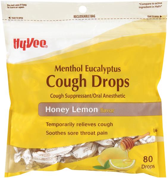HyVee Menthol Eucalyptus Honey Lemon Flavor Cough Suppressant Oral