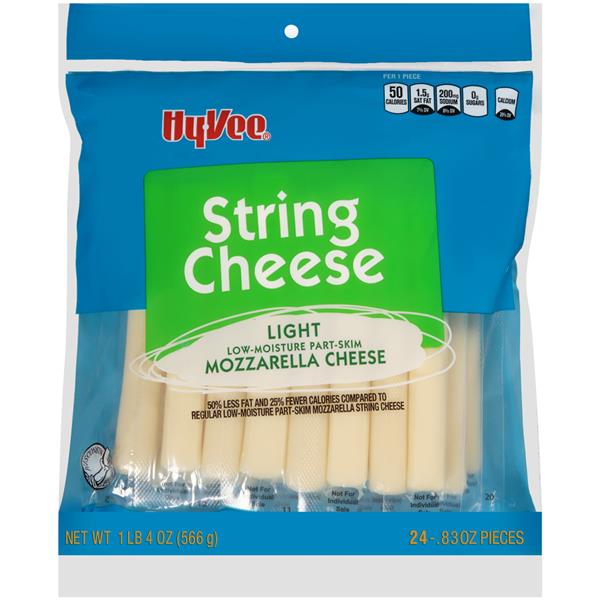 Hy-Vee Light String Cheese Mozzarella 24 Count.