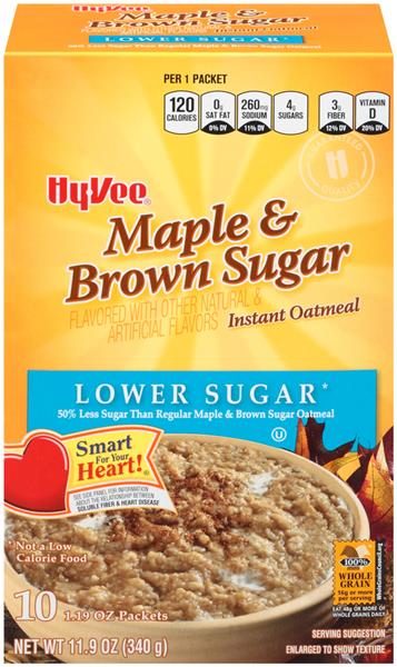 Hy-Vee Lower Sugar Maple & Brown Sugar Instant Oatmeal 10 ...