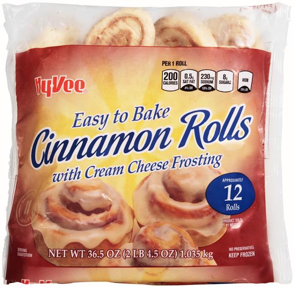 HyVee Easy to Bake Cinnamon Rolls with Cream Cheese Frosting 12Ct Hy