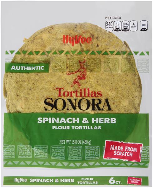 Hy-Vee Authentic Tortillas Sonora Spinach &amp; Herb Flour Tortillas 6CT ...