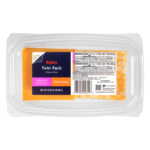 Hy Vee Twin Pack Cheese Slices Colby Jack Mild Cheddar Hy Vee Aisles Online Grocery Shopping