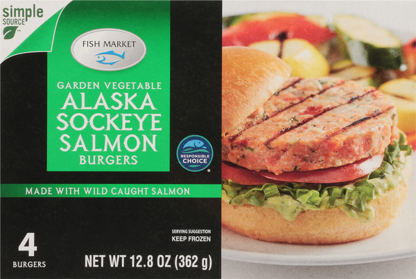 Fish Market Burgers, Lightly Seasoned, Alaska Sockeye Salmon