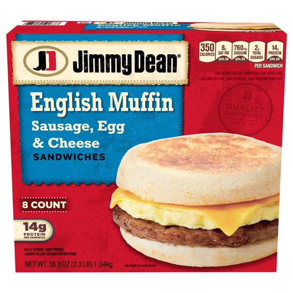 Jimmy Dean Sausage, Egg & Cheese English Muffin Sandwiches 8 ct Hy