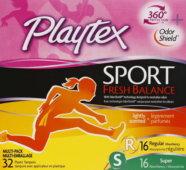Playtex Sport Fresh Balance Multi-Pack Regular & Super Absorbency Plastic  Tampons
