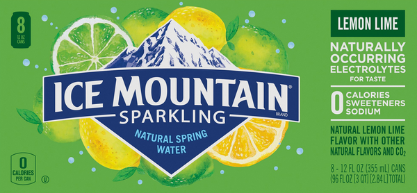 Ice Mountain Lemon Lime Sparkling Natural Spring Water 8Pk | Hy