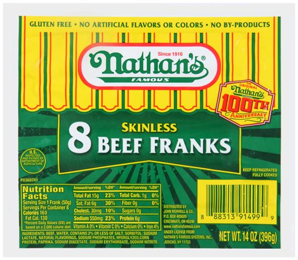 Nathan's Famous Skinless Beef Franks 8 Count | Hy-Vee ...